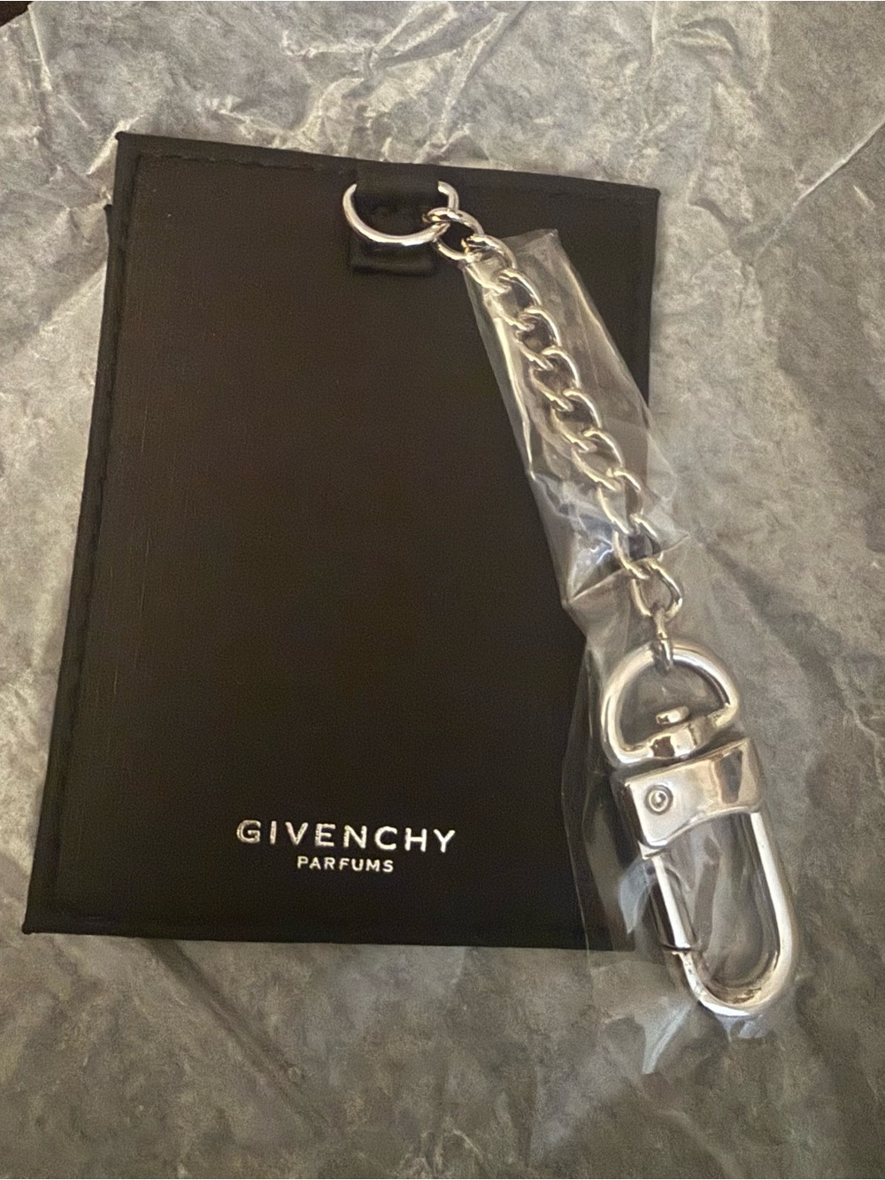 New Givenchy Black ID card holder with a silver logo and Key chain clasp Wallet
